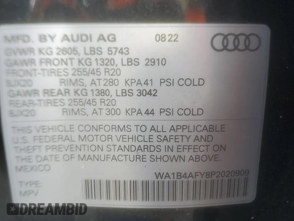2023 Audi SQ5 Premium Plus with VIN WA1B4AFY8P2020909, listed as a Copart auction lot 74684454 with 41,841 mi miles and Salvage Title. Bid and sale history available at carsss.com. Image 15.