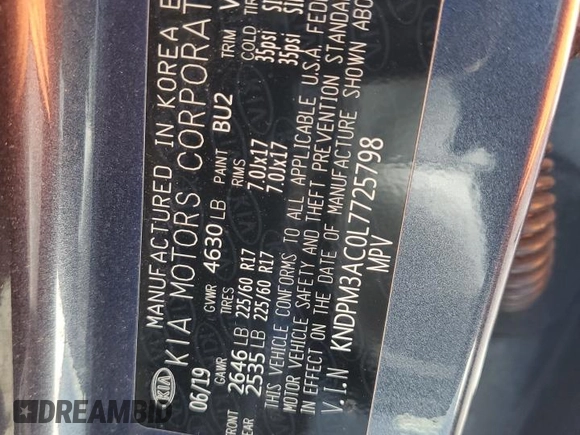 2020 Kia Sportage LX with VIN KNDPM3AC0L7725798, listed as a Copart auction lot 47143165 with 52,190 mi miles and Salvage Title. Bid and sale history available at carsss.com. Image 14.