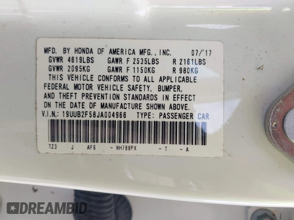 2018 Acura TLX w/Technology Pkg with VIN 19UUB2F58JA004966, listed as a IAAI auction lot 42035498 with 54,124 mi miles. Bid and sale history available at carsss.com. Image 9.