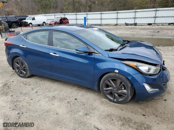 2015 Hyundai Elantra Limited with VIN KMHDH4AE4FU282295, listed as a Copart auction lot 46590195 with 95,388 mi miles and Salvage Title. Bid and sale history available at carsss.com. Image 4.