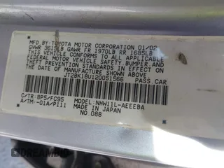 2002 Toyota Prius with VIN JT2BK18U120051566, listed as a IAAI auction lot 41839626 with 311,030 mi miles. Bid and sale history available at carsss.com. Image 9.