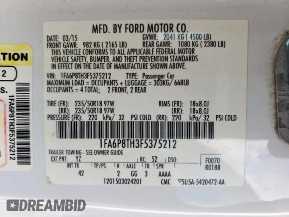 2015 Ford Mustang EcoBoost z VIN 1FA6P8TH3F5375212, wystawiony jako Copart lot #53436545 z przebiegiem 148 557 mil mil oraz Szkoda całkowita • Salvage title. Historia ofert i sprzedaży dostępna na DreamBid. Obrazek 12.
