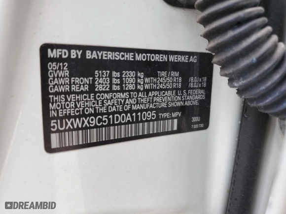 2013 BMW X3 xDrive28i with VIN 5UXWX9C51D0A11095, listed as a Copart auction lot 53869505 with 136,841 mi miles and Clean Title. Bid and sale history available at carsss.com. Image 12.