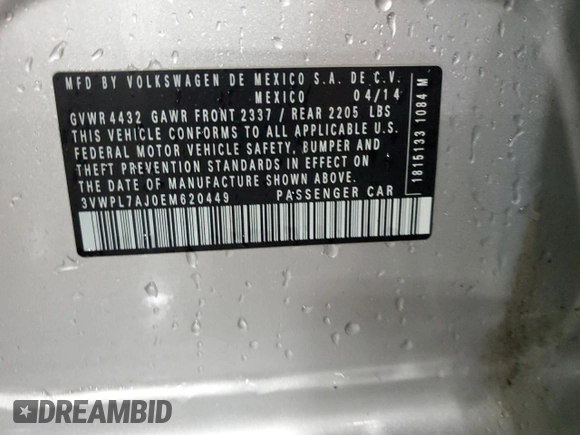 2014 Volkswagen Jetta TDI with VIN 3VWPL7AJ0EM620449, listed as a Copart auction lot 85967374 with 111,616 mi miles and Salvage title. Bid and sale history available at DreamBid. Image 13.