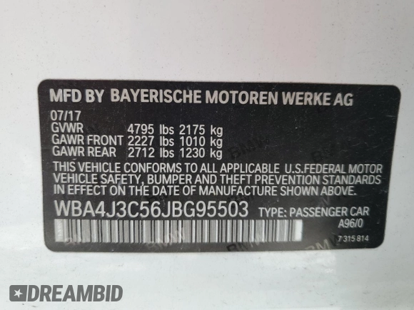 2018 BMW 4 Series 430i xDrive z VIN WBA4J3C56JBG95503, wystawiony jako Copart lot #60605815 z przebiegiem 90 432 mil mil oraz Szkoda całkowita • Salvage title. Historia ofert i sprzedaży dostępna na DreamBid. Obrazek 12.