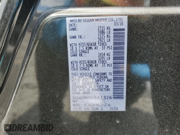 2016 Nissan Pathfinder SL с VIN 5N1AR2MN0GC641326, выставлен на аукционе Copart как лот 79104174 с пробегом 182 003 миль миль и Списание • Salvage title. История ставок и продаж доступна на DreamBid. Изображение 14.