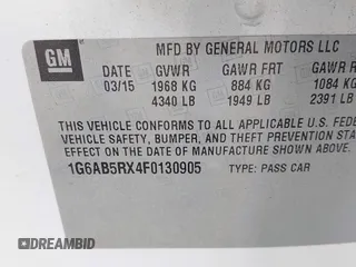 2015 Cadillac ATS Sedan Luxury RWD with VIN 1G6AB5RX4F0130905, listed as a IAAI auction lot 41801229 with 1 mi miles. Bid and sale history available at carsss.com. Image 9.