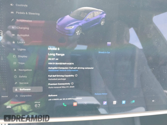 2021 Tesla Model S Long Range with VIN 5YJSA1E51MF442874, listed as a IAAI auction lot 39406495 with 36,127 mi miles and . Bid and sale history available at DreamBid. Image 7.