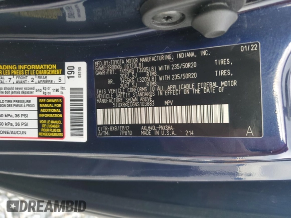 2022 Toyota Sienna XSE with VIN 5TDXRKEC6NS103883, listed as a Copart auction lot 58662275 with 109,172 mi miles and Salvage title. Bid and sale history available at DreamBid. Image 13.