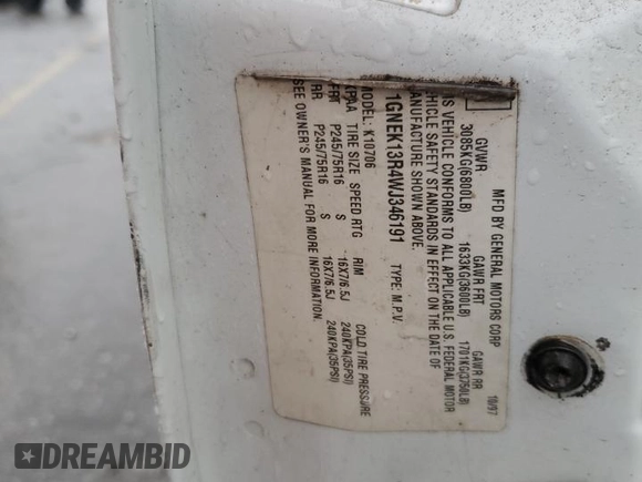1998 Chevrolet Tahoe z VIN 1GNEK13R4WJ346191, wystawiony jako Copart lot #86583514 z przebiegiem 2 650 816 mil mil oraz Szkoda całkowita • Salvage title. Historia ofert i sprzedaży dostępna na DreamBid. Obrazek 15.