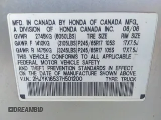2007 Honda Ridgeline RTL z VIN 2HJYK16537H501200, wystawiony jako IAAI lot #42425662 z przebiegiem 188 618 mil mil oraz . Historia ofert i sprzedaży dostępna na DreamBid. Obrazek 9.