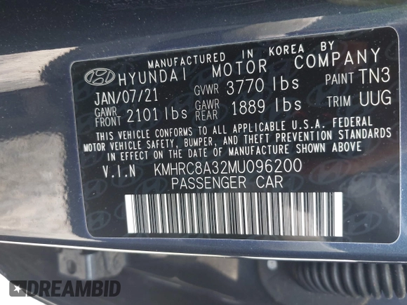 2021 Hyundai Venue SEL with VIN KMHRC8A32MU096200, listed as a IAAI auction lot 42070254 with 6,374 mi miles and . Bid and sale history available at carsss.com. Image 9.