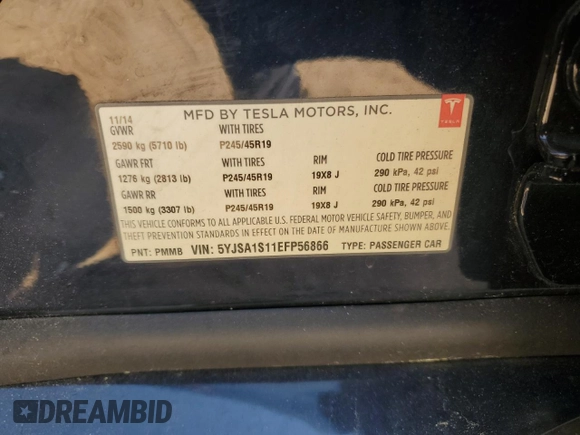 2014 Tesla Model S 60 with VIN 5YJSA1S11EFP56866, listed as a Copart auction lot 53020975 with 149,408 mi miles and Clean Title. Bid and sale history available at DreamBid. Image 12.