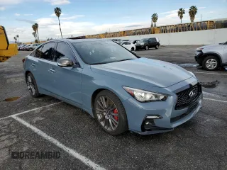 2021 Infiniti Q50 Red Sport 400 with VIN JN1FV7DP5MM850476, listed as a Copart auction lot 42604755 with 20,975 mi miles and Salvage Title. Bid and sale history available at DreamBid. Image 4.