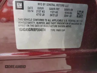 2014 Buick LaCrosse with VIN 1G4GA5GR6EF304074, listed as a Copart auction lot 59717635 with 63,999 mi miles and Salvage title. Bid and sale history available at DreamBid. Image 12.