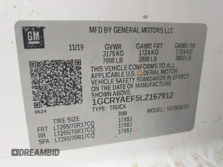 2020 Chevrolet Silverado 1500 Work Truck with VIN 1GCRYAEF5LZ167912, listed as a IAAI auction lot 42109246 with 156,588 mi miles and . Bid and sale history available at DreamBid. Image 9.