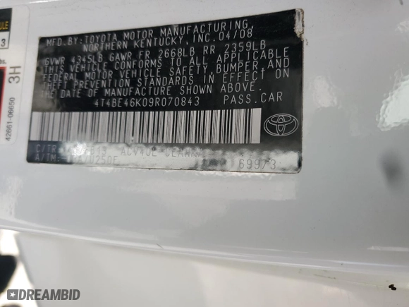 2009 Toyota Camry with VIN 4T4BE46K09R070843, listed as a Copart auction lot 50610525 with 130,452 mi miles and Salvage Title. Bid and sale history available at carsss.com. Image 13.
