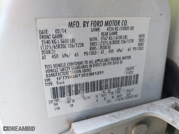 2014 Ford Super Duty F-250 SRW XL with VIN 1FT7W2BT2EEB61251, listed as a IAAI auction lot 41970563 with 244,184 mi miles. Bid and sale history available at carsss.com. Image 9.