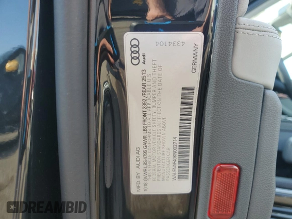 2019 Audi A4 Premium Plus with VIN WAUENAF40KN002714, listed as a Copart auction lot 46625275 with 40,124 mi miles and Salvage Title. Bid and sale history available at carsss.com. Image 14.