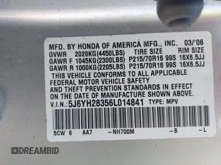 2006 Honda Element LX z VIN 5J6YH28356L014841, wystawiony jako IAAI lot #42289173 z przebiegiem 193 989 mil mil oraz . Historia ofert i sprzedaży dostępna na DreamBid. Obrazek 9.