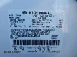 2020 Ford Explorer with VIN 1FMSK8BB0LGA45348, listed as a Copart auction lot 73347194 with 47,813 mi miles and Salvage Title. Bid and sale history available at carsss.com. Image 13.