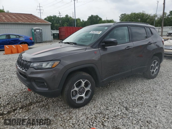 2022 Jeep Compass Trailhawk with VIN 3C4NJDDB9NT233908, listed as a Copart auction lot 56428125 with 16,570 mi miles and Salvage title. Bid and sale history available at DreamBid. Image 1.