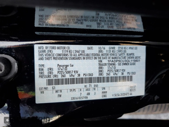 2016 Ford C-Max Energi SEL with VIN 1FADP5CU3GL119801, listed as a Copart auction lot 53696044 with 67,260 mi miles and Salvage Title. Bid and sale history available at carsss.com. Image 14.