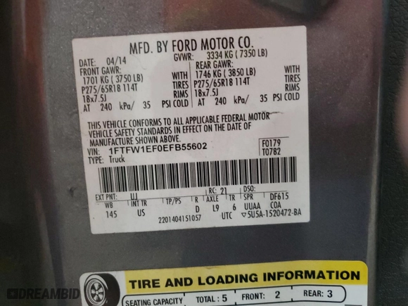 2014 Ford F-150 XL with VIN 1FTFW1EF0EFB55602, listed as a Copart auction lot 50019825 with 0 mi miles and Salvage Title. Bid and sale history available at carsss.com. Image 12.