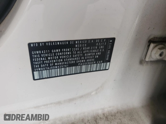 2013 Volkswagen Jetta SE с VIN 3VWDX7AJXDM425741, выставлен на аукционе Copart как лот 53818825 с пробегом 160 171 миль миль и Списание • Salvage title. История ставок и продаж доступна на DreamBid. Изображение 12.