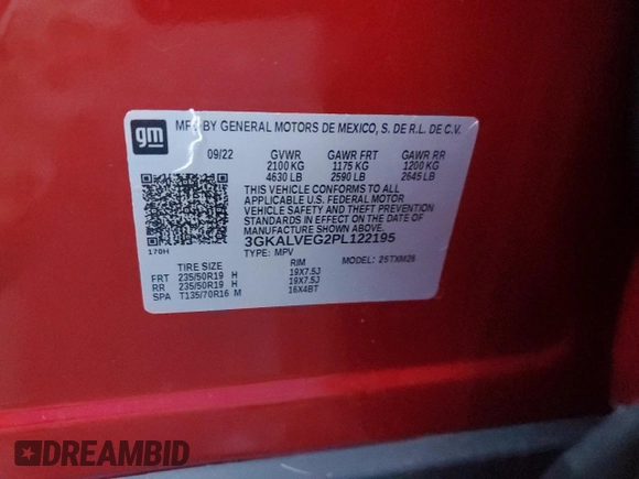 2023 GMC Terrain SLT with VIN 3GKALVEG2PL122195, listed as a Copart auction lot 86747984 with 9,185 mi miles and Salvage Title. Bid and sale history available at carsss.com. Image 13.
