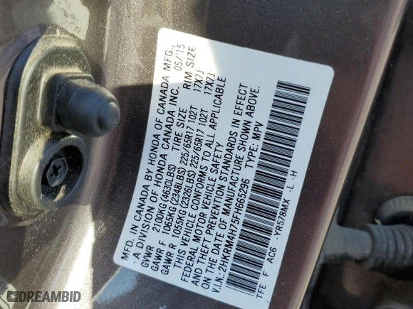 2015 Honda CR-V EX-L with VIN 2HKRM4H75FH665296, listed as a Copart auction lot 50903695 with 88,626 mi miles and Salvage Title. Bid and sale history available at carsss.com. Image 13.