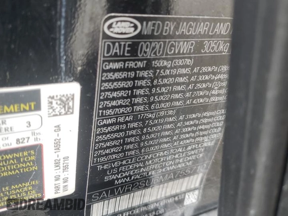 2021 Land Rover Range Rover Sport HSE Silver Edition with VIN SALWR2SU6MA755710, listed as a Copart auction lot 49348185 with 42,871 mi miles and Salvage title. Bid and sale history available at DreamBid. Image 14.