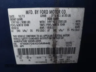 2014 Ford Explorer XLT с VIN 1FM5K7D8XEGA98442, выставлен на аукционе IAAI как лот 41471092 с пробегом 235 239 миль миль и . История ставок и продаж доступна на DreamBid. Изображение 9.