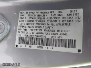 2008 Acura RDX Tech Pkg with VIN 5J8TB18578A000792, listed as a IAAI auction lot 41807254 with 119,554 mi miles. Bid and sale history available at carsss.com. Image 9.