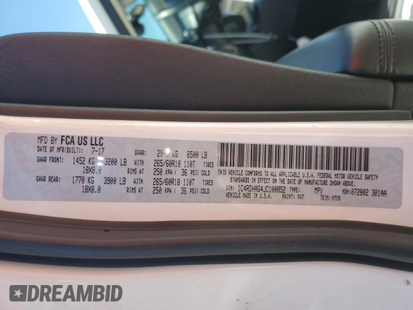 2018 Dodge Durango SXT with VIN 1C4RDHAG4JC100852, listed as a Copart auction lot 61000185 with 89,761 mi miles and Clean title. Bid and sale history available at DreamBid. Image 14.