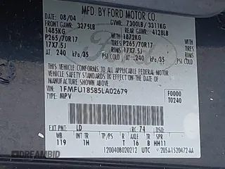 2005 Ford Expedition Eddie Bauer с VIN 1FMFU18585LA02679, выставлен на аукционе IAAI как лот 42699387 с пробегом 253 298 миль миль и . История ставок и продаж доступна на DreamBid. Изображение 9.