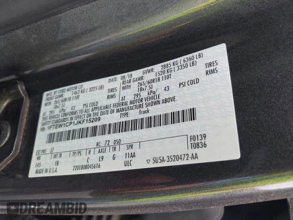 2018 Ford F-150 XL z VIN 1FTEW1CP1JKF15209, wystawiony jako IAAI lot #42048362 z przebiegiem 95 882 mil mil oraz . Historia ofert i sprzedaży dostępna na DreamBid. Obrazek 9.