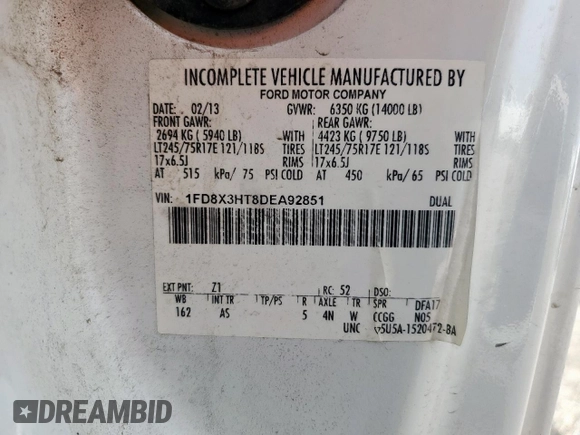 2013 Ford F-350 XL z VIN 1FD8X3HT8DEA92851, wystawiony jako Copart lot #54334765 z przebiegiem 293 897 mil mil oraz Tytuł czysty. Historia ofert i sprzedaży dostępna na DreamBid. Obrazek 12.
