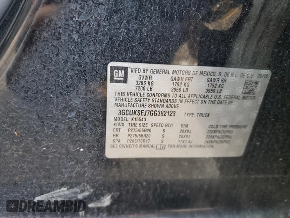 2016 Chevrolet Silverado 1500 LTZ with VIN 3GCUKSEJ7GG382123, listed as a Copart auction lot 63068184 with 158,096 mi miles and Salvage Title. Bid and sale history available at DreamBid. Image 12.