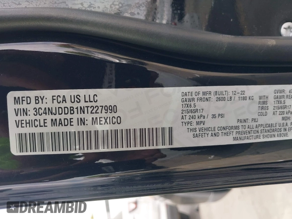 2022 Jeep Compass Trailhawk с VIN 3C4NJDDB1NT227990, выставлен на аукционе IAAI как лот 42574077 с пробегом Не указан миль и . История ставок и продаж доступна на DreamBid. Изображение 9.
