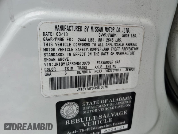 2013 Infiniti M with VIN JN1BY1AP8DM513078, listed as a Copart auction lot 89155455 with 171,891 mi miles and Salvage Title. Bid and sale history available at carsss.com. Image 14.