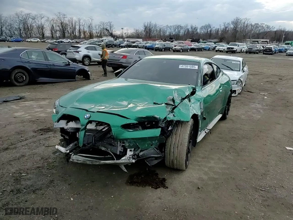 2024 BMW M4 Competition with VIN WBS33AZ08RCR36014, listed as a Copart auction lot 47201595 with 0 mi miles and Salvage Title. Bid and sale history available at carsss.com. Image 10.