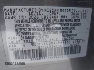 2017 Nissan Sentra SR z VIN 3N1AB7AP4HY212763, wystawiony jako IAAI lot #41674826 z przebiegiem 133 075 mil mil oraz . Historia ofert i sprzedaży dostępna na DreamBid. Obrazek 9.