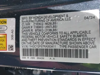 2024 Honda Accord EX-L with VIN 1HGCY2F67RA063411, listed as a IAAI auction lot 42264324 with 30,043 mi miles and . Bid and sale history available at DreamBid. Image 9.