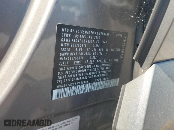 2010 Volkswagen Tiguan S with VIN WVGBV7AX5AW529484, listed as a Copart auction lot 62807895 with 135,197 mi miles and Salvage title. Bid and sale history available at DreamBid. Image 13.