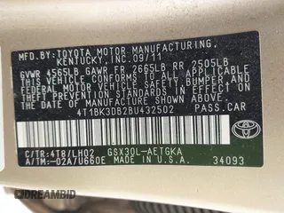 2011 Toyota Avalon with VIN 4T1BK3DB2BU432502, listed as a IAAI auction lot 41764002 with 236,003 mi miles and . Bid and sale history available at DreamBid. Image 9.