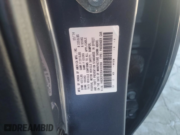 2014 Honda Accord Sport with VIN 1HGCR2F52EA193398, listed as a Copart auction lot 50254415 with 194,848 mi miles and Clean Title. Bid and sale history available at DreamBid. Image 14.