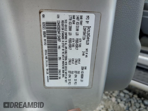 2004 Dodge Durango Limited with VIN 1D4HD58D94F154997, listed as a Copart auction lot 58973804 with 208,595 mi miles and Salvage title. Bid and sale history available at DreamBid. Image 16.