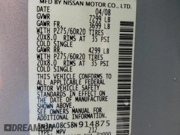2008 Infiniti QX56 with VIN 5N3AA08C58N914875, listed as a Copart auction lot 86401454 with 278,628 mi miles and Salvage Title. Bid and sale history available at carsss.com. Image 16.