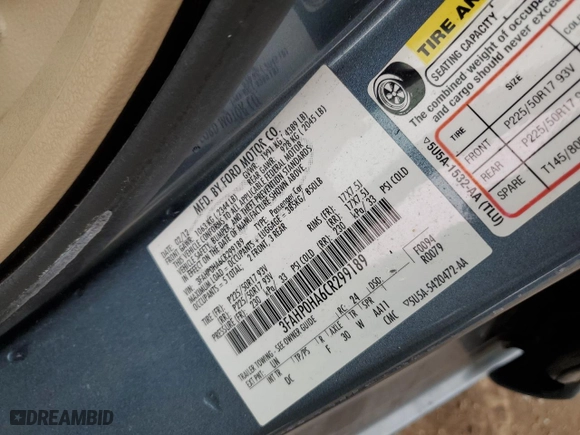 2012 Ford Fusion SE with VIN 3FAHP0HA6CR299189, listed as a Copart auction lot 53317915 with 64,402 mi miles and Clean Title. Bid and sale history available at carsss.com. Image 12.